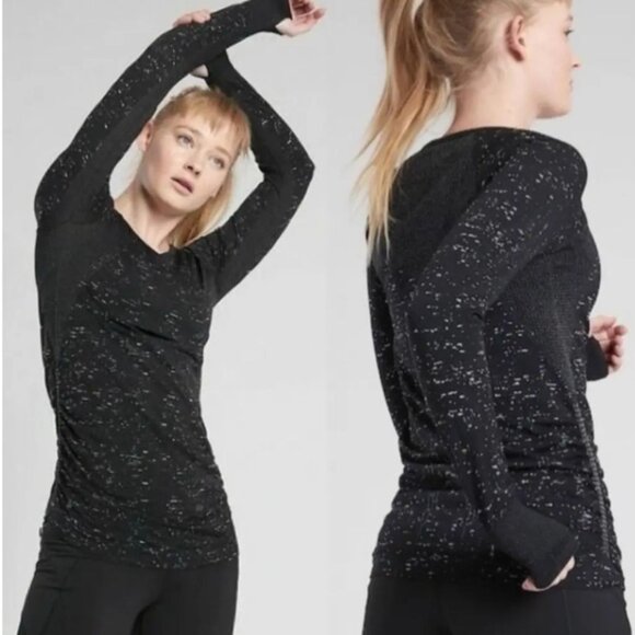 Athleta Tops - Athleta Speedlight Speckle Long Sleeve Top M Black Workout Athleisure Yoga NWOT